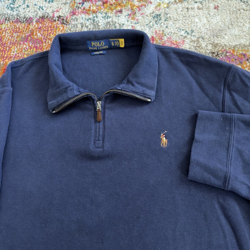 Polo Ralph Lauren Navy Blue Quarter Zip Estate Rib Sweater Mens Size XL